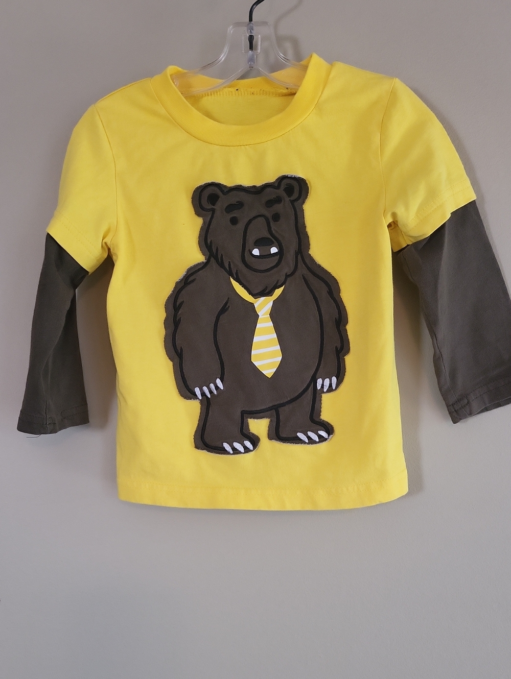 Yellow bear graphic layered-look long sleeve top